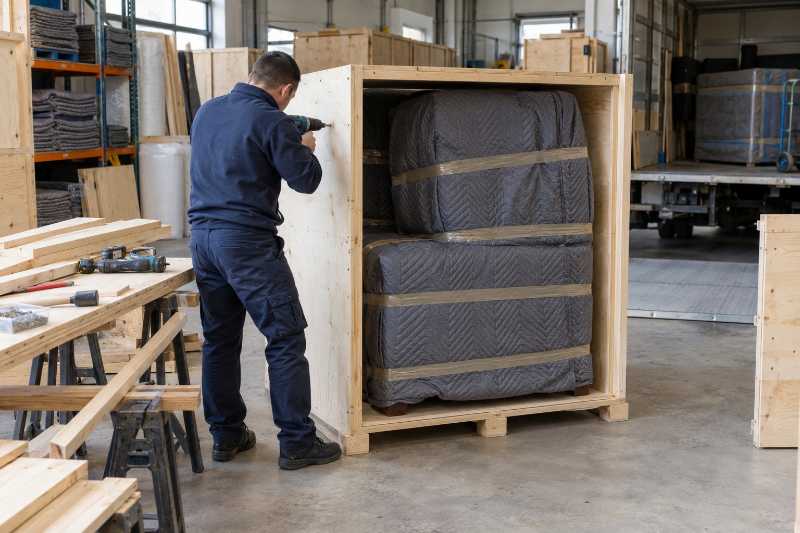 Fabrication d'une caisse en bois sur mesure au dépôt, déménagement de Paris vers Brisbane