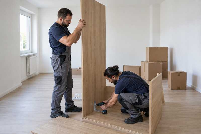 Remontage d'une armoire à l'arrivée, déménagement de Paris vers Brisbane