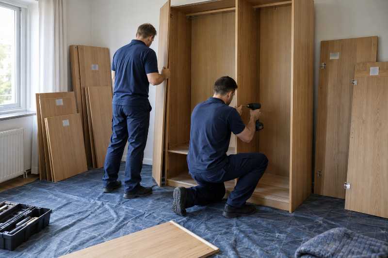 Démontage d'une armoire, panneaux repérés un à un, déménagement de Paris vers l'Uruguay