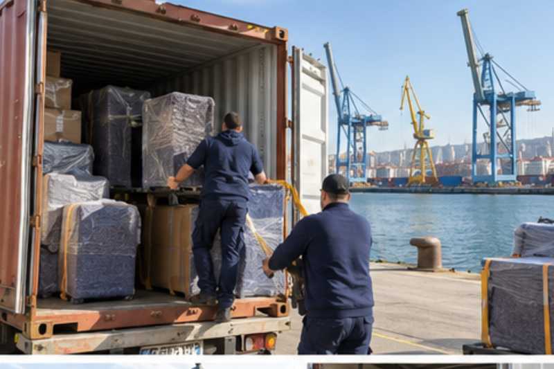 Sur un quai portuaire ensoleillé, déménagement de Paris vers la Bosnie-Herzégovine