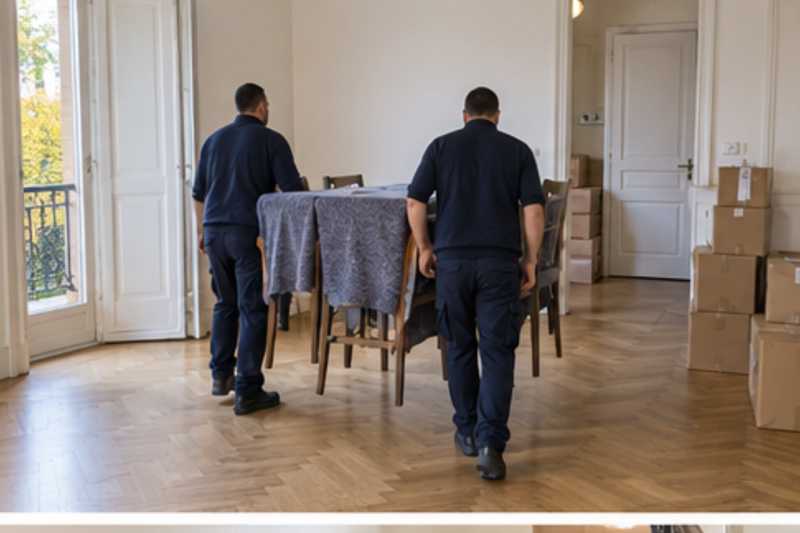 Une table et des chaises sous couverture de déménagement, dans un appartement presque vide, déménagement de Paris vers le Rwanda